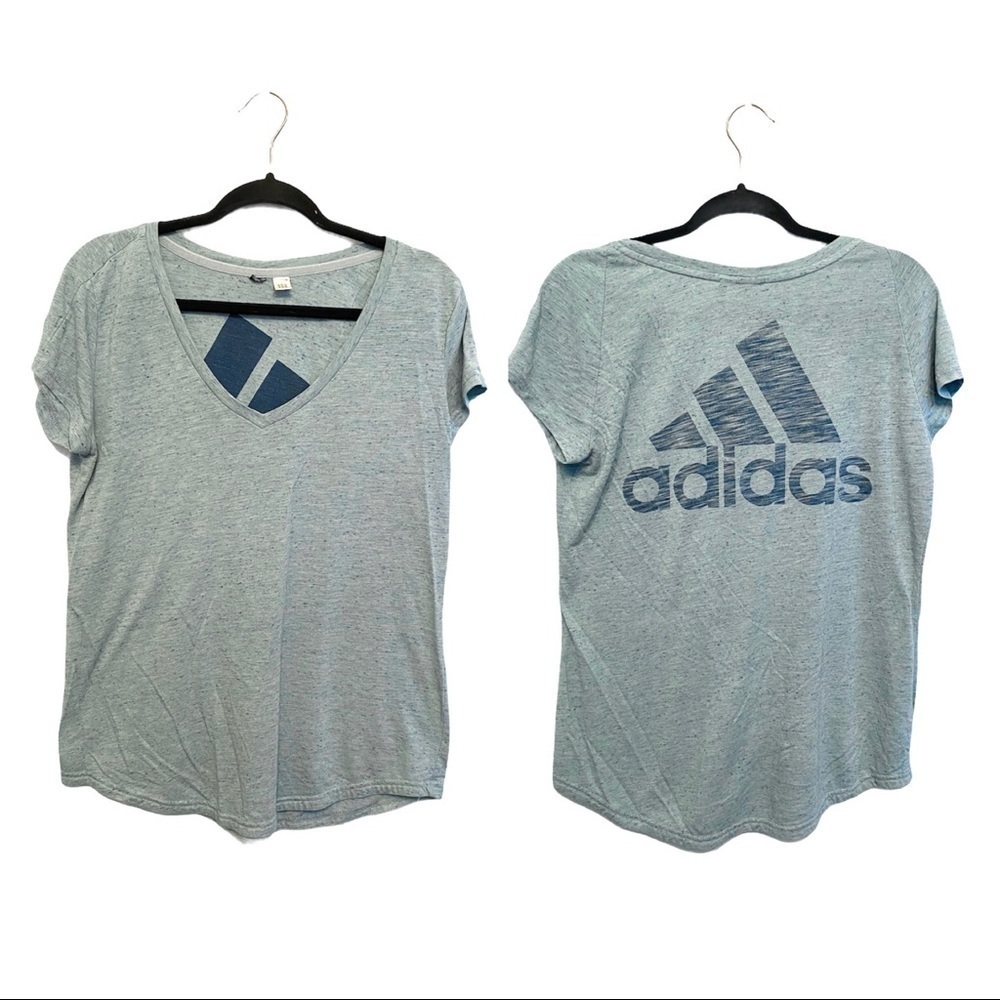 Adidas heathered blue graphic logo vneck tshirt
